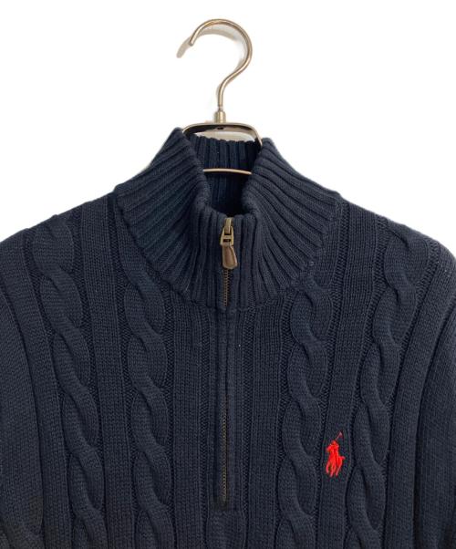 RALPH LAUREN（ラルフローレン）RALPH LAUREN (ラルフローレン) ポニー刺繍ハーフジップニット ネイビー サイズ:XSの古着・服飾アイテム