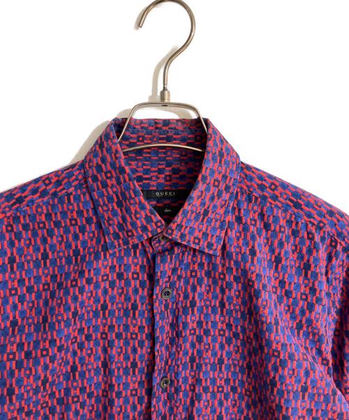 GUCCI（グッチ）GUCCI (グッチ) ジオメトリック柄シャツ ブルー サイズ:SIZE 38/15の古着・服飾アイテム