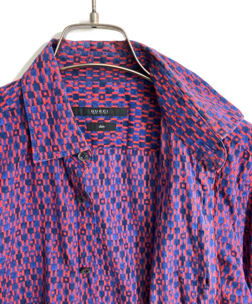 GUCCI（グッチ）GUCCI (グッチ) ジオメトリック柄シャツ ブルー サイズ:SIZE 38/15の古着・服飾アイテム