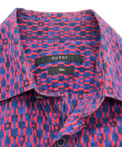 GUCCI（グッチ）GUCCI (グッチ) ジオメトリック柄シャツ ブルー サイズ:SIZE 38/15の古着・服飾アイテム