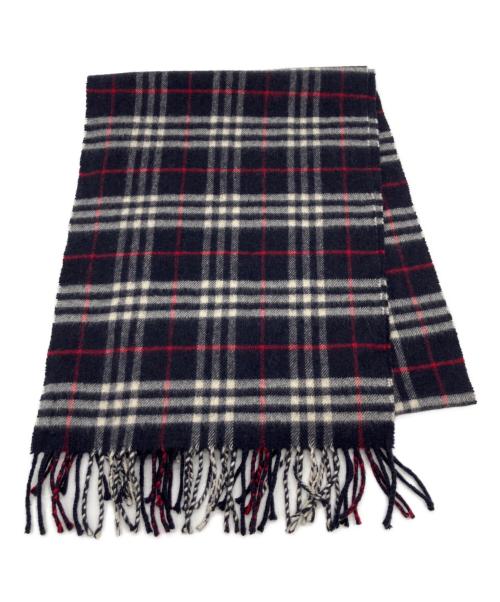 BURBERRY（バーバリー）BURBERRY (バーバリー) カシミヤ100％ノバチェックマフラー ネイビーの古着・服飾アイテム