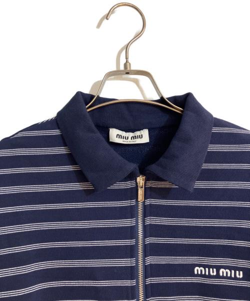 MIU MIU（ミュウミュウ）MIU MIU (ミュウミュウ) ストライプ ジッパー ポロシャツ ブルー サイズ:Sの古着・服飾アイテム