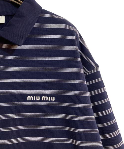 MIU MIU（ミュウミュウ）MIU MIU (ミュウミュウ) ストライプ ジッパー ポロシャツ ブルー サイズ:Sの古着・服飾アイテム