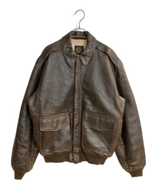 AVIREX（アヴィレックス）AVIREX (アヴィレックス) NEW JERSEYプリントA-2レザージャケット ブラウン サイズ:Mの古着・服飾アイテム