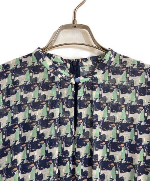 ANAYI（アナイ）ANAYI (アナイ) reminiscence プリント ワンピース ネイビー×グリーン サイズ:40の古着・服飾アイテム