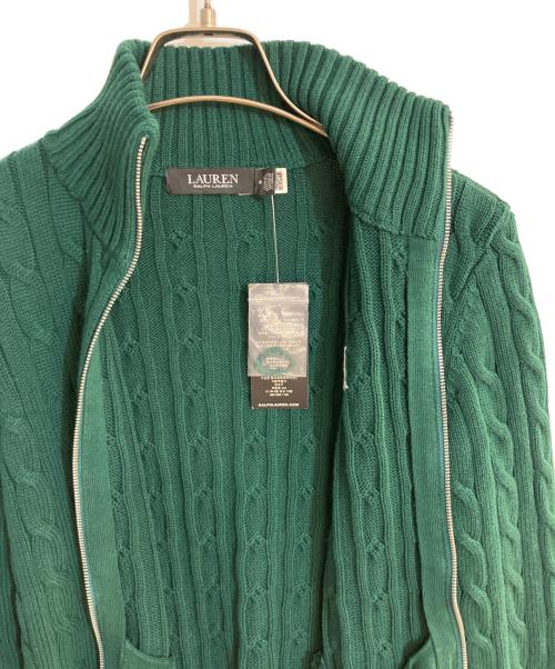 LAUREN RALPH LAUREN（ローレン ラルフ ローレン）LAUREN RALPH LAUREN (ローレン ラルフ ローレン) ロゴ刺繍ケーブル編みドライバーズニット グリーン サイズ:M 未使用品の古着・服飾アイテム
