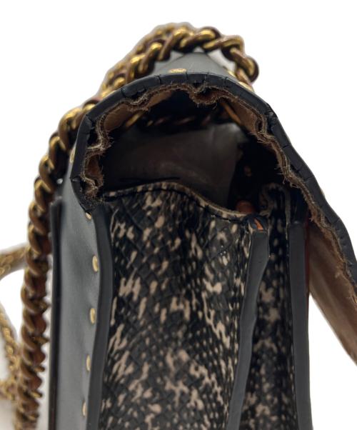 COACH（コーチ）COACH (コーチ) フラワーモチーフ パーカーウィズボーダー リベットアンドスネークスキン チェーン ショルダーバッグ ブラック×ブラウンの古着・服飾アイテム