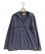 DIANE DE CLERCQダイアンデクラーク）の古着「CETUS DENIM BLUE CARDIGAN / ワイドシルエット刺繍ボーダーニットカーディガン」｜ネイビー