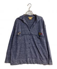 DIANE DE CLERCQ（ダイアンデクラーク）の古着「CETUS DENIM BLUE CARDIGAN / ワイドシルエット刺繍ボーダーニットカーディガン」｜ネイビー