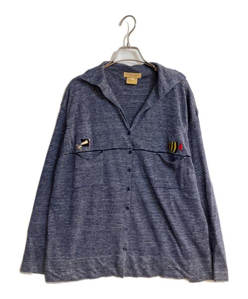 DIANE DE CLERCQ（ダイアンデクラーク）DIANE DE CLERCQ (ダイアンデクラーク) CETUS DENIM BLUE CARDIGAN / ワイドシルエット刺繍ボーダーニットカーディガン ネイビー サイズ:Ｌの古着・服飾アイテム