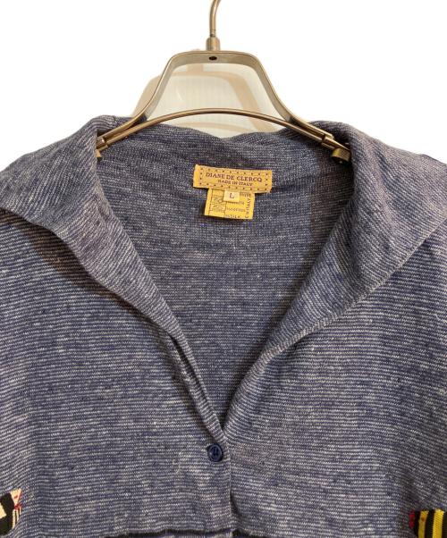 DIANE DE CLERCQ（ダイアンデクラーク）DIANE DE CLERCQ (ダイアンデクラーク) CETUS DENIM BLUE CARDIGAN / ワイドシルエット刺繍ボーダーニットカーディガン ネイビー サイズ:Ｌの古着・服飾アイテム