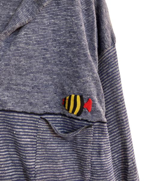 DIANE DE CLERCQ（ダイアンデクラーク）DIANE DE CLERCQ (ダイアンデクラーク) CETUS DENIM BLUE CARDIGAN / ワイドシルエット刺繍ボーダーニットカーディガン ネイビー サイズ:Ｌの古着・服飾アイテム