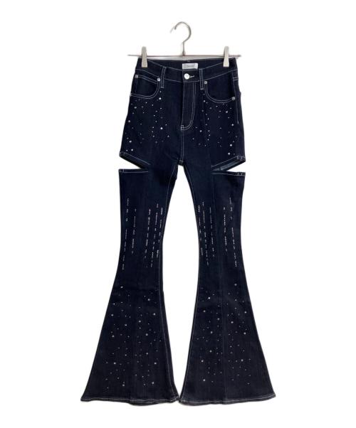 darich（ダーリッチ）Darich (ダーリッチ) ドロップビジューフレアデニムパンツ インディゴ サイズ:Mの古着・服飾アイテム