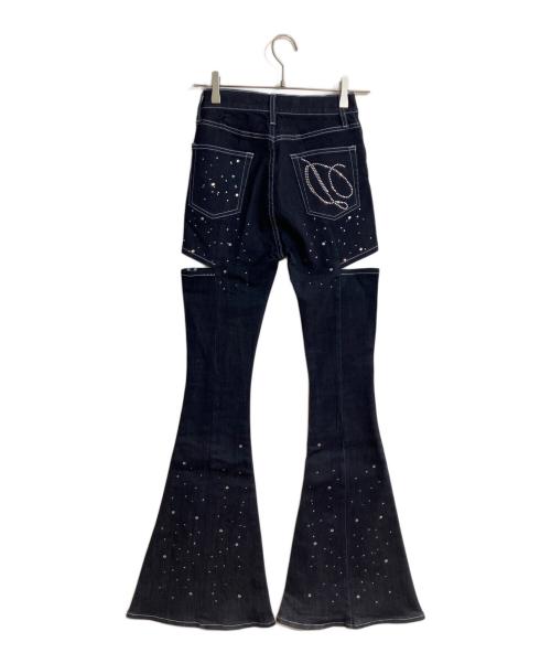 darich（ダーリッチ）Darich (ダーリッチ) ドロップビジューフレアデニムパンツ インディゴ サイズ:Mの古着・服飾アイテム