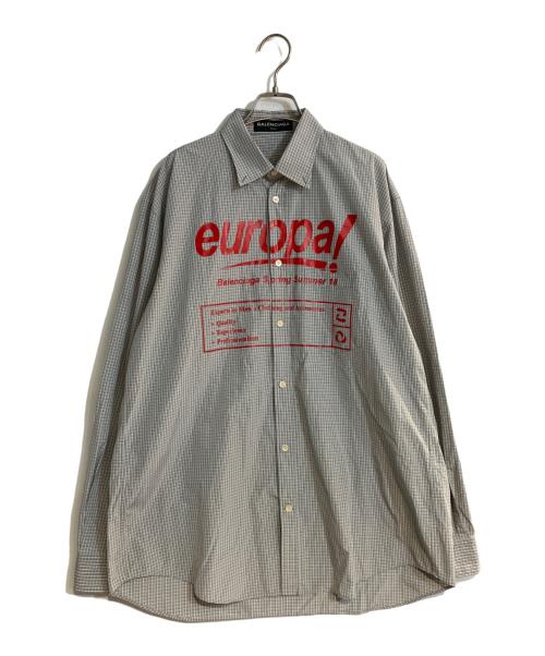 BALENCIAGA（バレンシアガ）BALENCIAGA (バレンシアガ) EUROPAプリントチェックシャツ グレー サイズ:39の古着・服飾アイテム