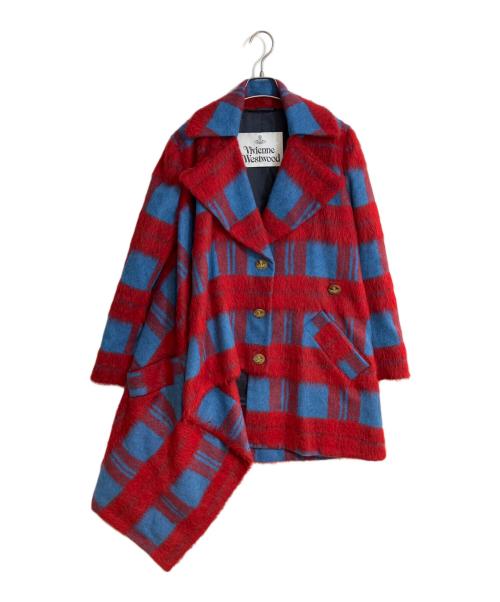Vivienne Westwood（ヴィヴィアンウエストウッド）Vivienne Westwood (ヴィヴィアンウエストウッド) アシンメトリーシャギーコート レッド×ブルー サイズ:38の古着・服飾アイテム