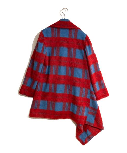 Vivienne Westwood（ヴィヴィアンウエストウッド）Vivienne Westwood (ヴィヴィアンウエストウッド) アシンメトリーシャギーコート レッド×ブルー サイズ:38の古着・服飾アイテム