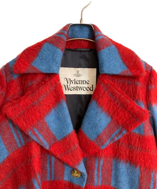 Vivienne Westwood（ヴィヴィアンウエストウッド）Vivienne Westwood (ヴィヴィアンウエストウッド) アシンメトリーシャギーコート レッド×ブルー サイズ:38の古着・服飾アイテム