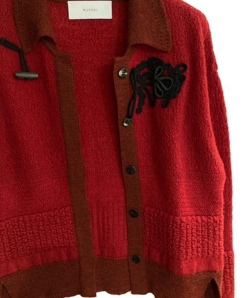 MURRAL（ミューラル）MURRAL (ミューラル) Trillium embroidered knit shirt cardigan レッド サイズ:FREEの古着・服飾アイテム