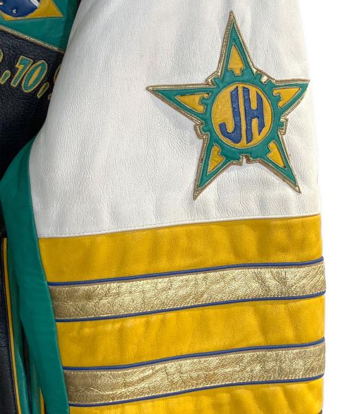 JEFF HAMILTON（ジェフハミルトン）JEFF HAMILTON (ジェフハミルトン) 94年USAワールドカップ ブラジルモデルレザースタジャン ブラック×グリーン サイズ:Ｌの古着・服飾アイテム