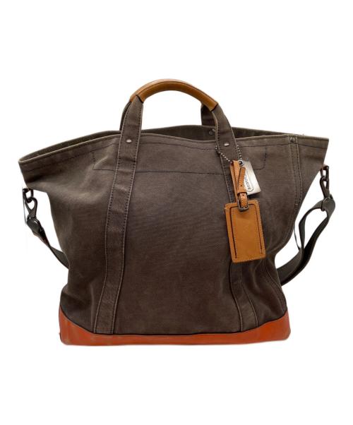 COACH（コーチ）COACH (コーチ) ウォッシュド キャンバス ビーチ トート カーキ×オレンジの古着・服飾アイテム