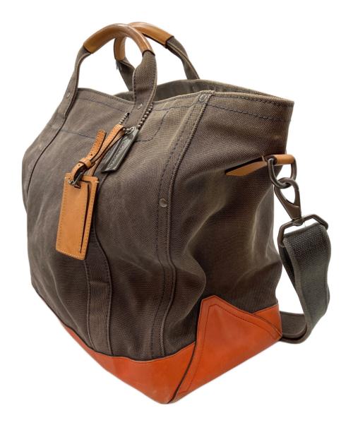 COACH（コーチ）COACH (コーチ) ウォッシュド キャンバス ビーチ トート カーキ×オレンジの古着・服飾アイテム