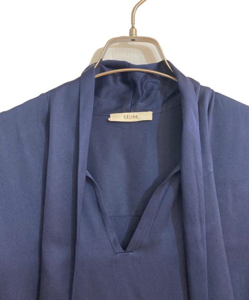 CELINE（セリーヌ）CELINE (セリーヌ) シルク100% ボウタイワンピース ネイビー サイズ:34の古着・服飾アイテム