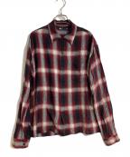 MINEDENIMマインデニム）の古着「Nep Check Open Collar L/S Shirt（ネップ チェック オープン カラー エルエス シャツ）」｜レッド