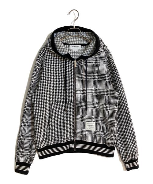 Thom Browne（トムブラウン）Thom Browne (トムブラウン) 千鳥格子柄4-BARジップパーカー ホワイトの古着・服飾アイテム
