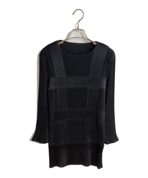 ISSEY MIYAKE（イッセイミヤケ）ISSEY MIYAKE (イッセイミヤケ) 97SSチェックプリーツカットソー ブラック サイズ:Mの古着・服飾アイテム