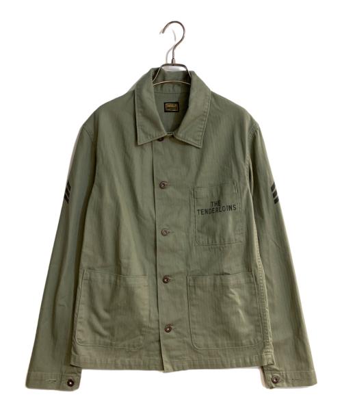 TENDERLOIN（テンダーロイン）TENDERLOIN (テンダーロイン) HBTヘリンボーンステンシルミリタリージャケット グリーン サイズ:XSの古着・服飾アイテム