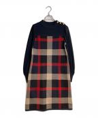 BLUE LABEL CRESTBRIDGEブルーレーベルクレストブリッジ）の古着「チェックジャガードニットワンピース」｜ネイビー
