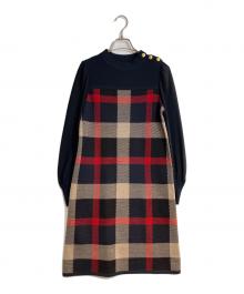 BLUE LABEL CRESTBRIDGE（ブルーレーベルクレストブリッジ）の古着「チェックジャガードニットワンピース」｜ネイビー