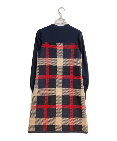 BLUE LABEL CRESTBRIDGE（ブルーレーベルクレストブリッジ）BLUE LABEL CRESTBRIDGE (ブルーレーベルクレストブリッジ) チェックジャガードニットワンピース ネイビー サイズ:36の古着・服飾アイテム
