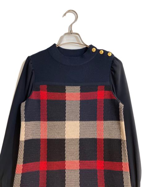 BLUE LABEL CRESTBRIDGE（ブルーレーベルクレストブリッジ）BLUE LABEL CRESTBRIDGE (ブルーレーベルクレストブリッジ) チェックジャガードニットワンピース ネイビー サイズ:36の古着・服飾アイテム