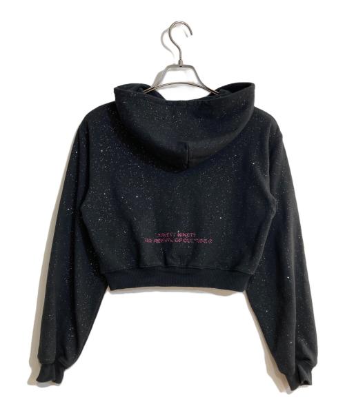 9090（9090）9090 (9090) 90 Logo Glitter Zip Hoodie/ナインティ ロゴ グリッター ジップ フーディー ブラック サイズ:Sの古着・服飾アイテム
