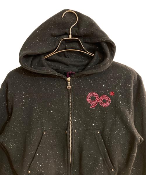 9090（9090）9090 (9090) 90 Logo Glitter Zip Hoodie/ナインティ ロゴ グリッター ジップ フーディー ブラック サイズ:Sの古着・服飾アイテム