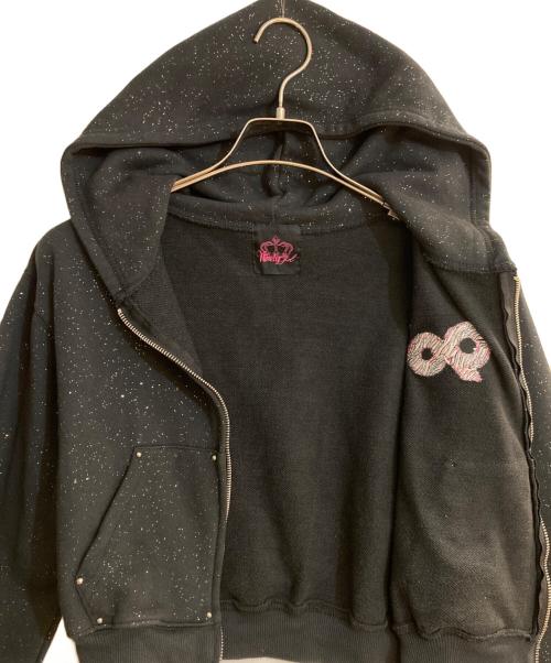 9090（9090）9090 (9090) 90 Logo Glitter Zip Hoodie/ナインティ ロゴ グリッター ジップ フーディー ブラック サイズ:Sの古着・服飾アイテム
