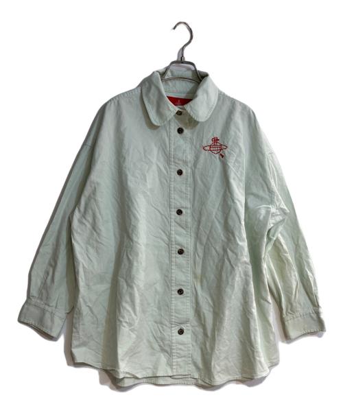 Vivienne Westwood RED LABEL（ヴィヴィアンウエストウッドレッドレーベル）Vivienne Westwood RED LABEL (ヴィヴィアンウエストウッドレッドレーベル) オーブ刺繍ラウンドカラークロップドシャツ スカイブルー サイズ:00の古着・服飾アイテム
