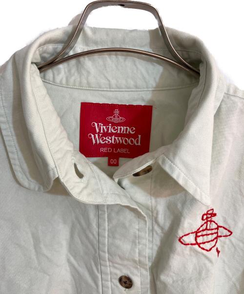 Vivienne Westwood RED LABEL（ヴィヴィアンウエストウッドレッドレーベル）Vivienne Westwood RED LABEL (ヴィヴィアンウエストウッドレッドレーベル) オーブ刺繍ラウンドカラークロップドシャツ スカイブルー サイズ:00の古着・服飾アイテム