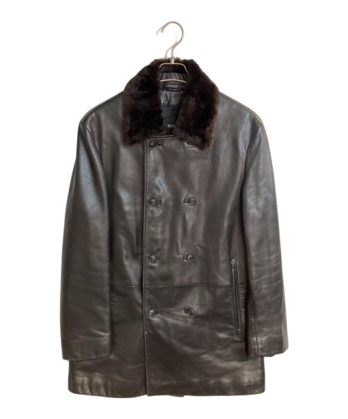 HUGO BOSS（ヒューゴ ボス）HUGO BOSS (ヒューゴ ボス) ファーカラーラムレザーコート ブラック サイズ:46の古着・服飾アイテム