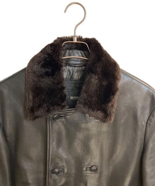 HUGO BOSS（ヒューゴ ボス）HUGO BOSS (ヒューゴ ボス) ファーカラーラムレザーコート ブラック サイズ:46の古着・服飾アイテム