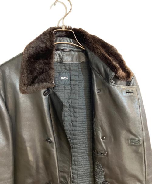 HUGO BOSS（ヒューゴ ボス）HUGO BOSS (ヒューゴ ボス) ファーカラーラムレザーコート ブラック サイズ:46の古着・服飾アイテム