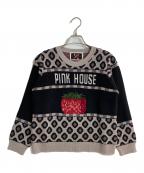 PINK HOUSEピンクハウス）の古着「苺モチーフジャガードニット」｜ブラック
