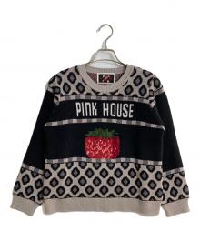 PINK HOUSE（ピンクハウス）の古着「苺モチーフジャガードニット」｜ブラック