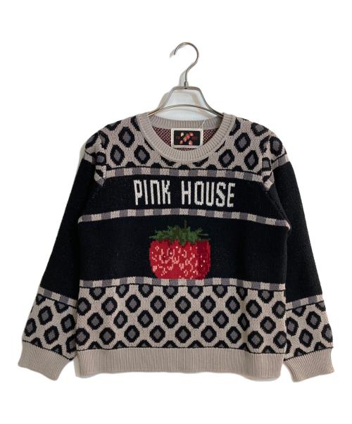 PINK HOUSE（ピンクハウス）PINK HOUSE (ピンクハウス) 苺モチーフジャガードニット ブラック サイズ:FREE 未使用品の古着・服飾アイテム