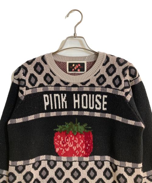 PINK HOUSE（ピンクハウス）PINK HOUSE (ピンクハウス) 苺モチーフジャガードニット ブラック サイズ:FREE 未使用品の古着・服飾アイテム