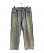 A.PRESSEアプレッセ）の古着「Washed Denim Wide Pants/ウォッシュド デニム ワイド パンツ」｜ブルー