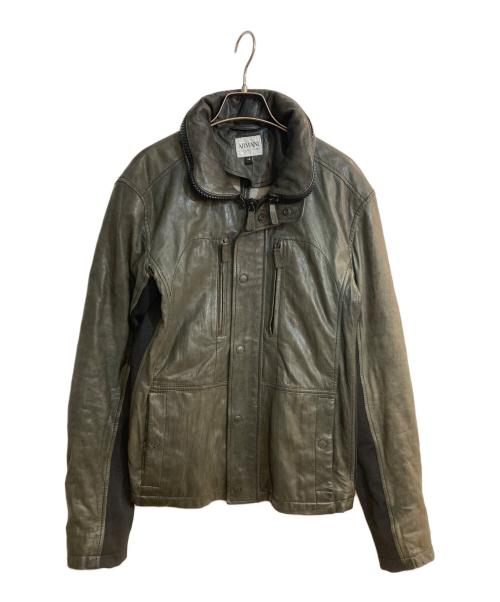 ARMANI COLLEZIONI（アルマーニ コレツィオーニ）ARMANI COLLEZIONI (アルマーニ コレツィオーニ) ラムレザーレザージャケット グリーン サイズ:48の古着・服飾アイテム