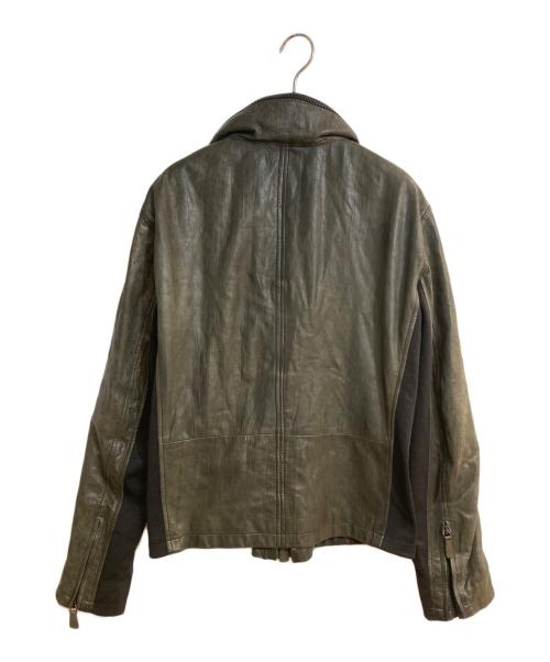 ARMANI COLLEZIONI（アルマーニ コレツィオーニ）ARMANI COLLEZIONI (アルマーニ コレツィオーニ) ラムレザーレザージャケット グリーン サイズ:48の古着・服飾アイテム